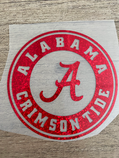 University of Alabama Crimson Tide, Red Glitter Circle Logo Vinyl Decal