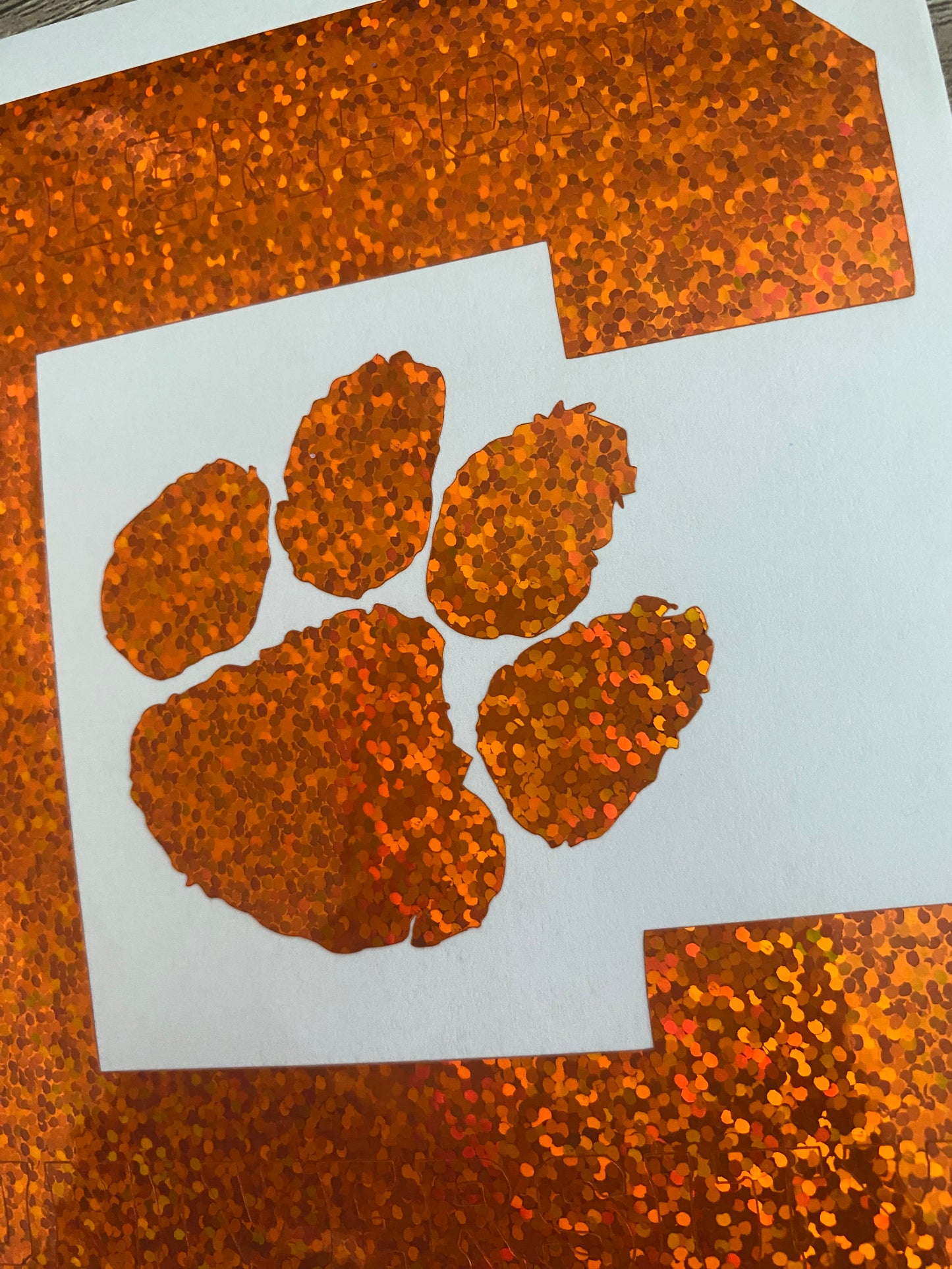 Clemson Tigers Orange Glitter Paw Vinyl Decal - Block C