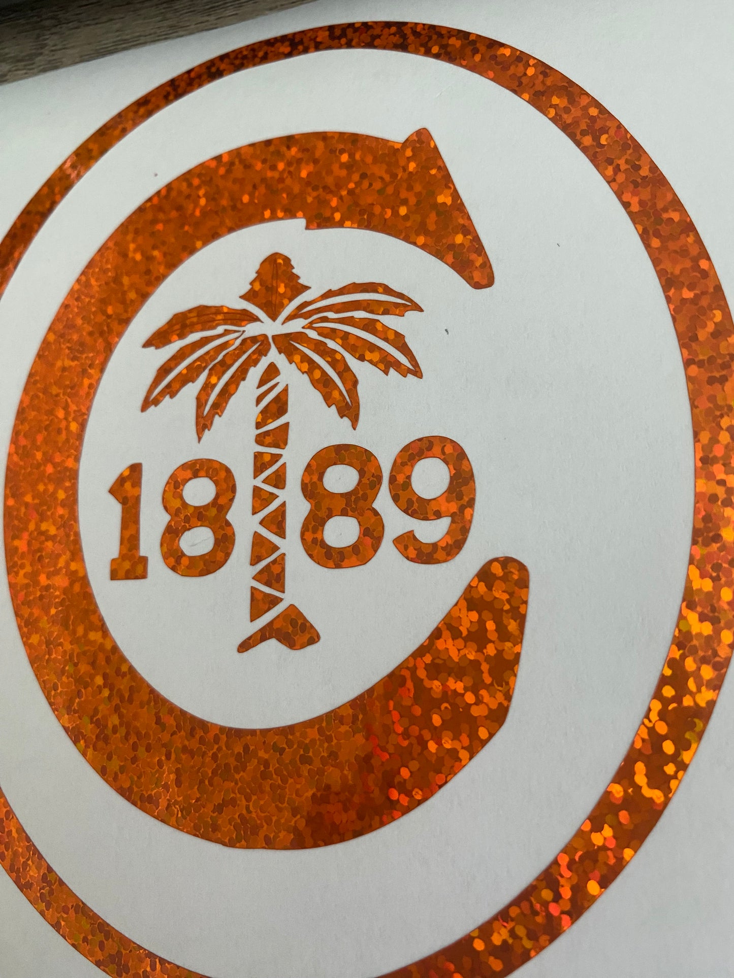 Clemson Tigers Orange Glitter Circle "C" "1889" Vinyl Decal - "Clemson University"