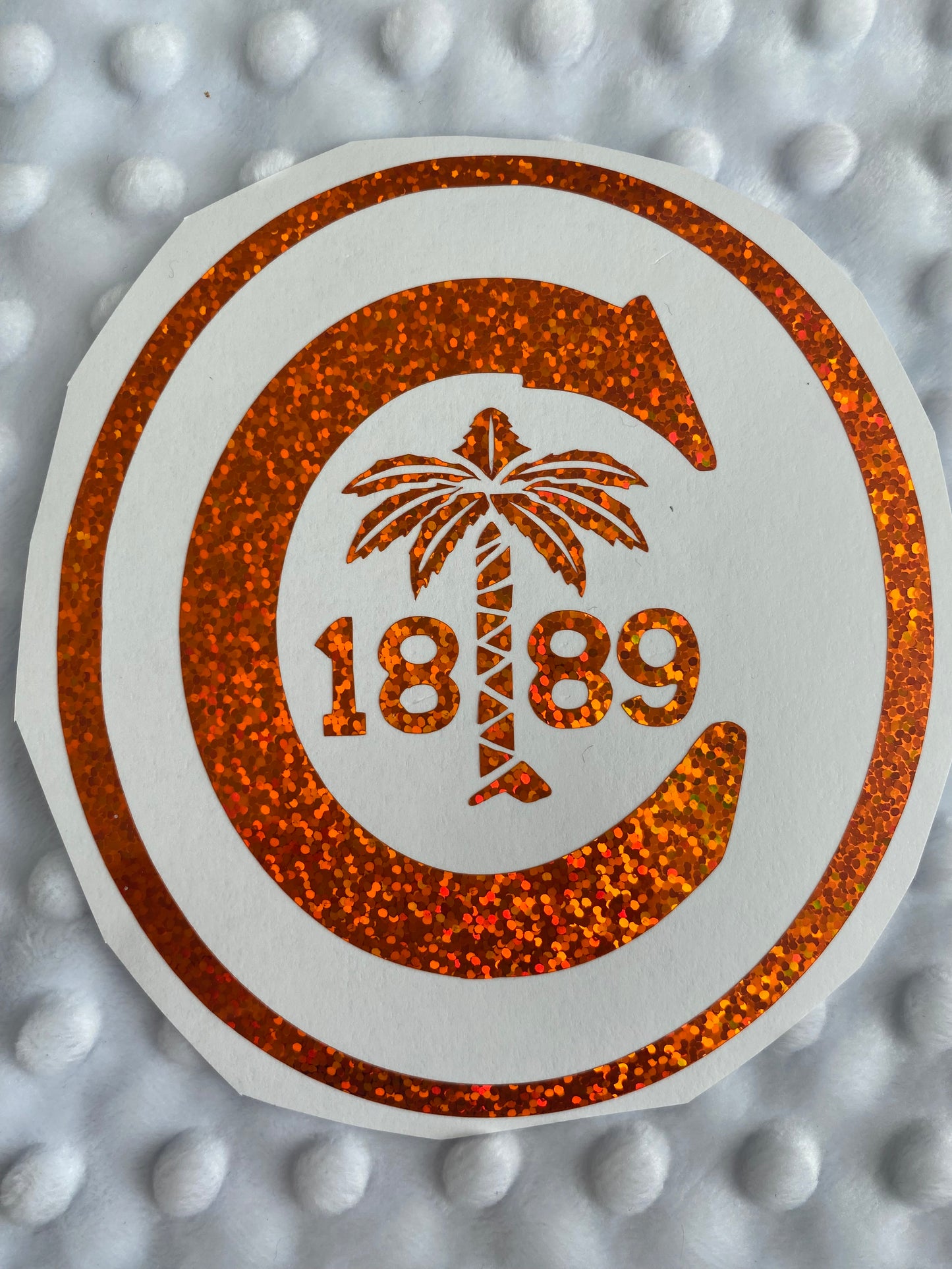Clemson Tigers Orange Glitter Circle "C" "1889" Vinyl Decal - "Clemson University"