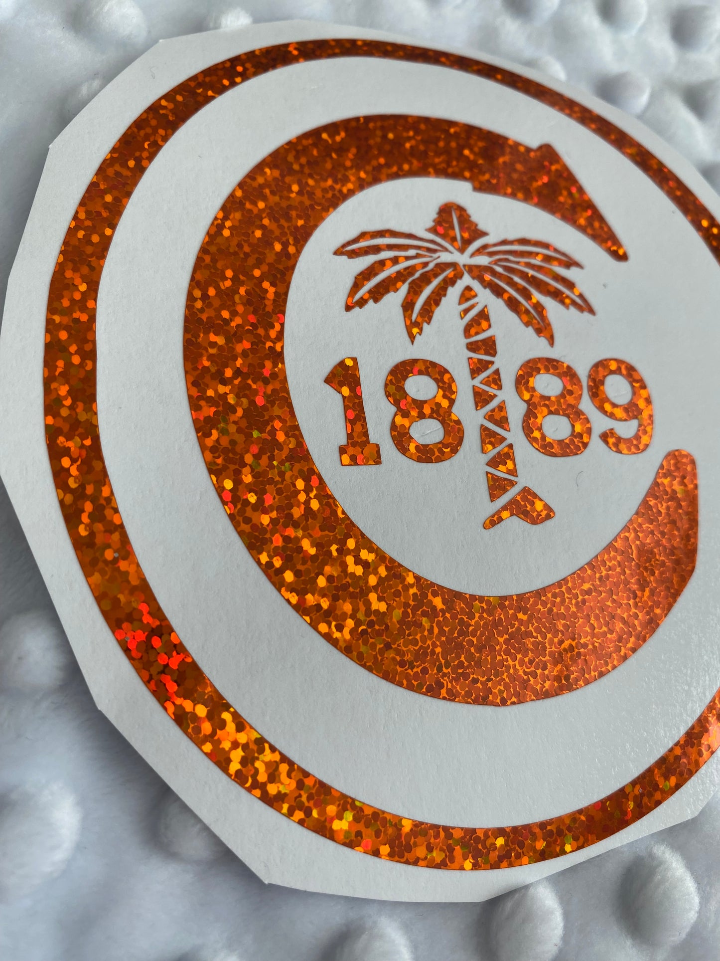 Clemson Tigers Orange Glitter Circle "C" "1889" Vinyl Decal - "Clemson University"