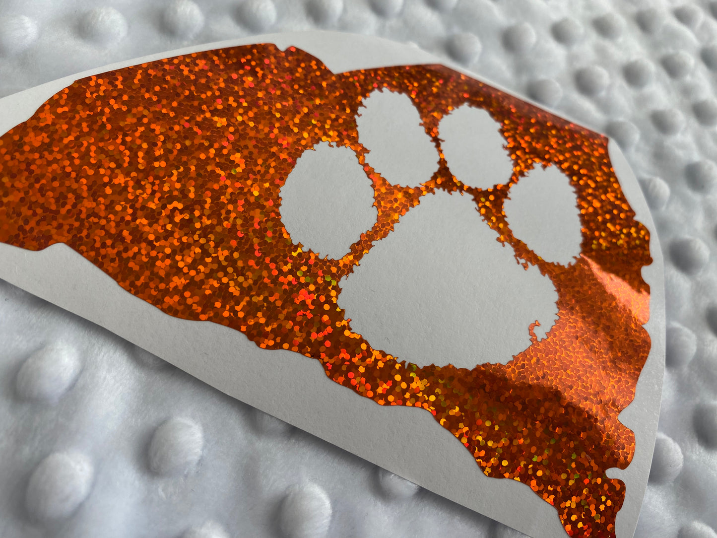 Clemson Tigers Orange Glitter Paw Vinyl Decal - South Carolina Outline