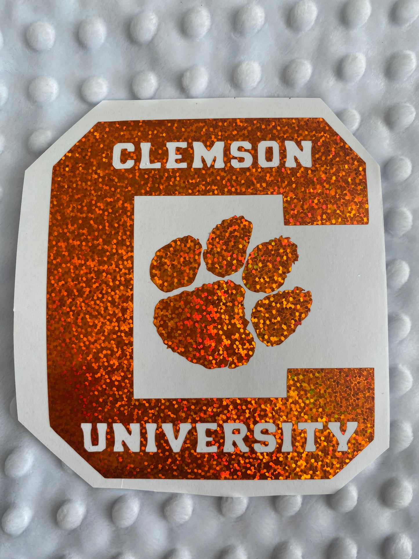 Clemson Tigers Orange Glitter Paw Vinyl Decal - "Clemson University"