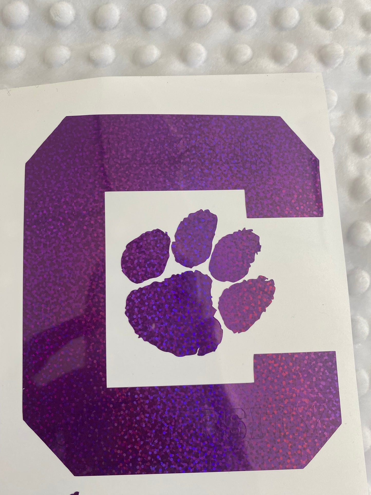 Clemson Tigers Purple Glitter Paw Vinyl Decal - Block C