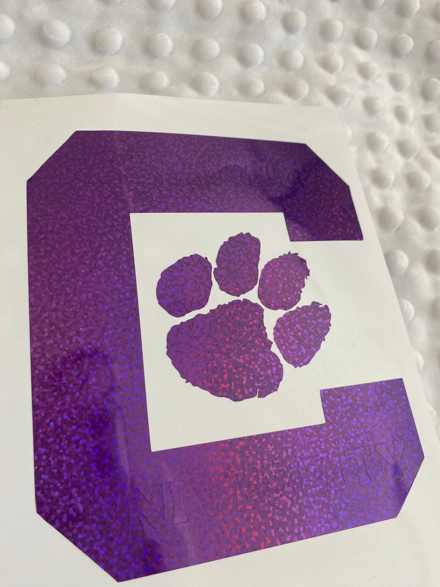 Clemson Tigers Purple Glitter Paw Vinyl Decal - Block C