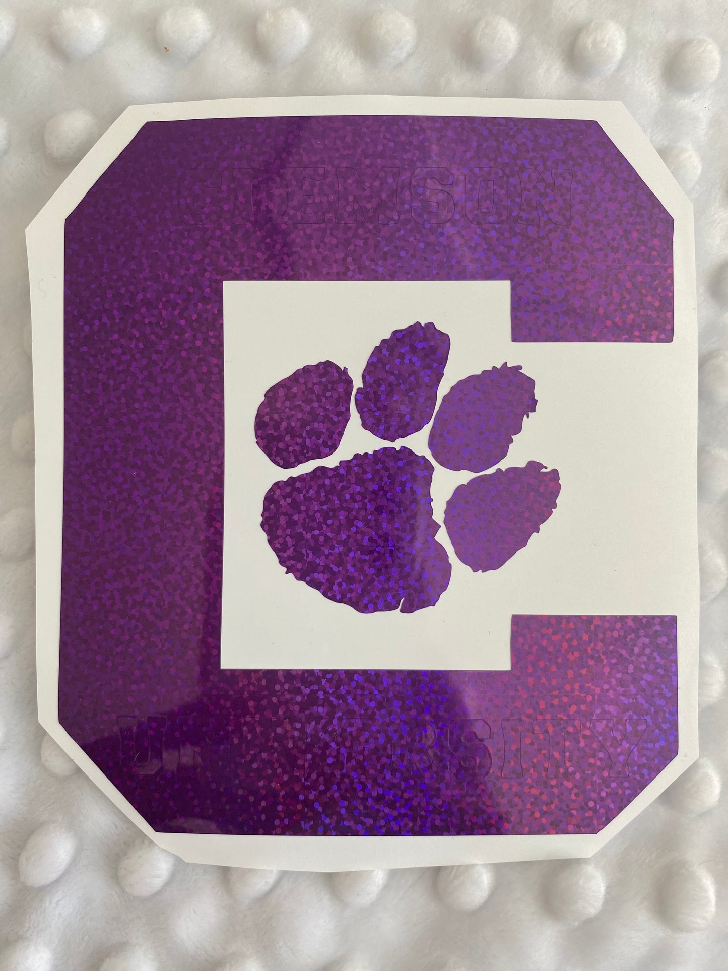 Clemson Tigers Purple Glitter Paw Vinyl Decal - Block C