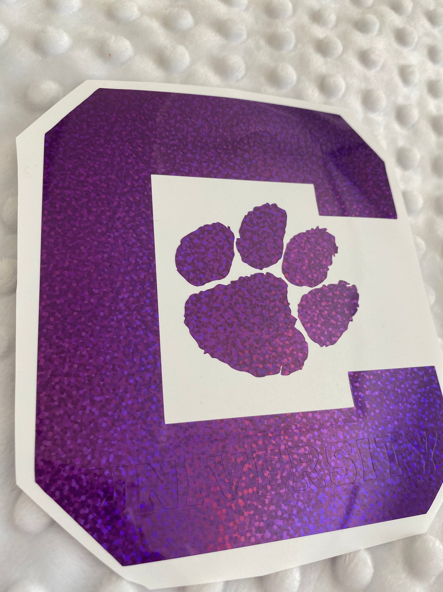 Clemson Tigers Purple Glitter Paw Vinyl Decal - Block C