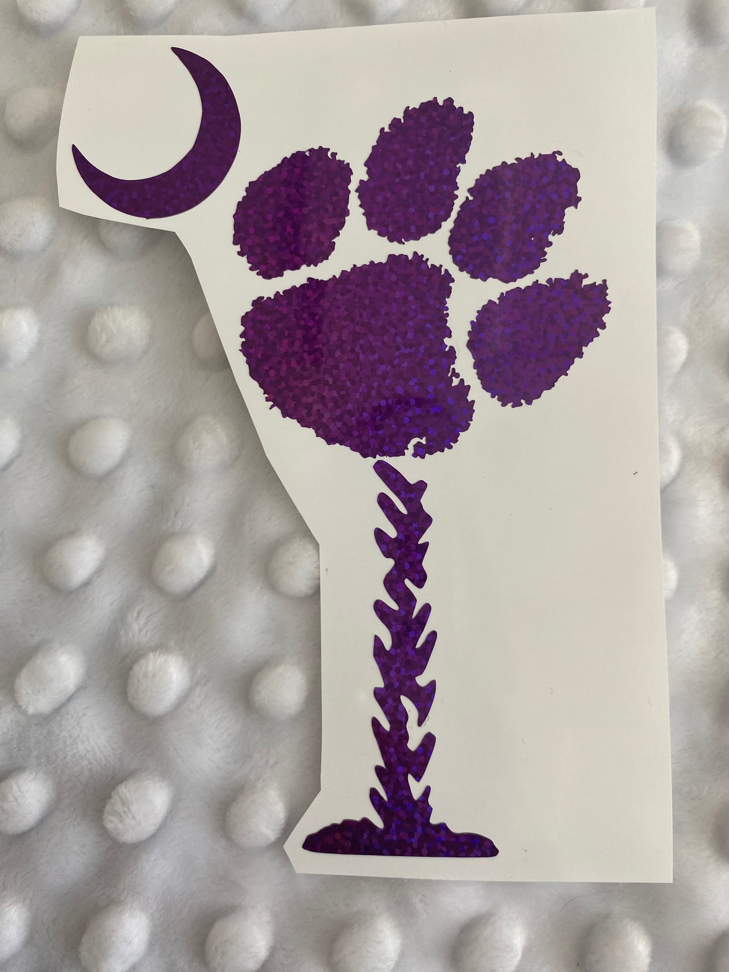 Clemson Tigers Purple Glitter Paw with Moon South Carolina Palmetto Tree Vinyl Decal