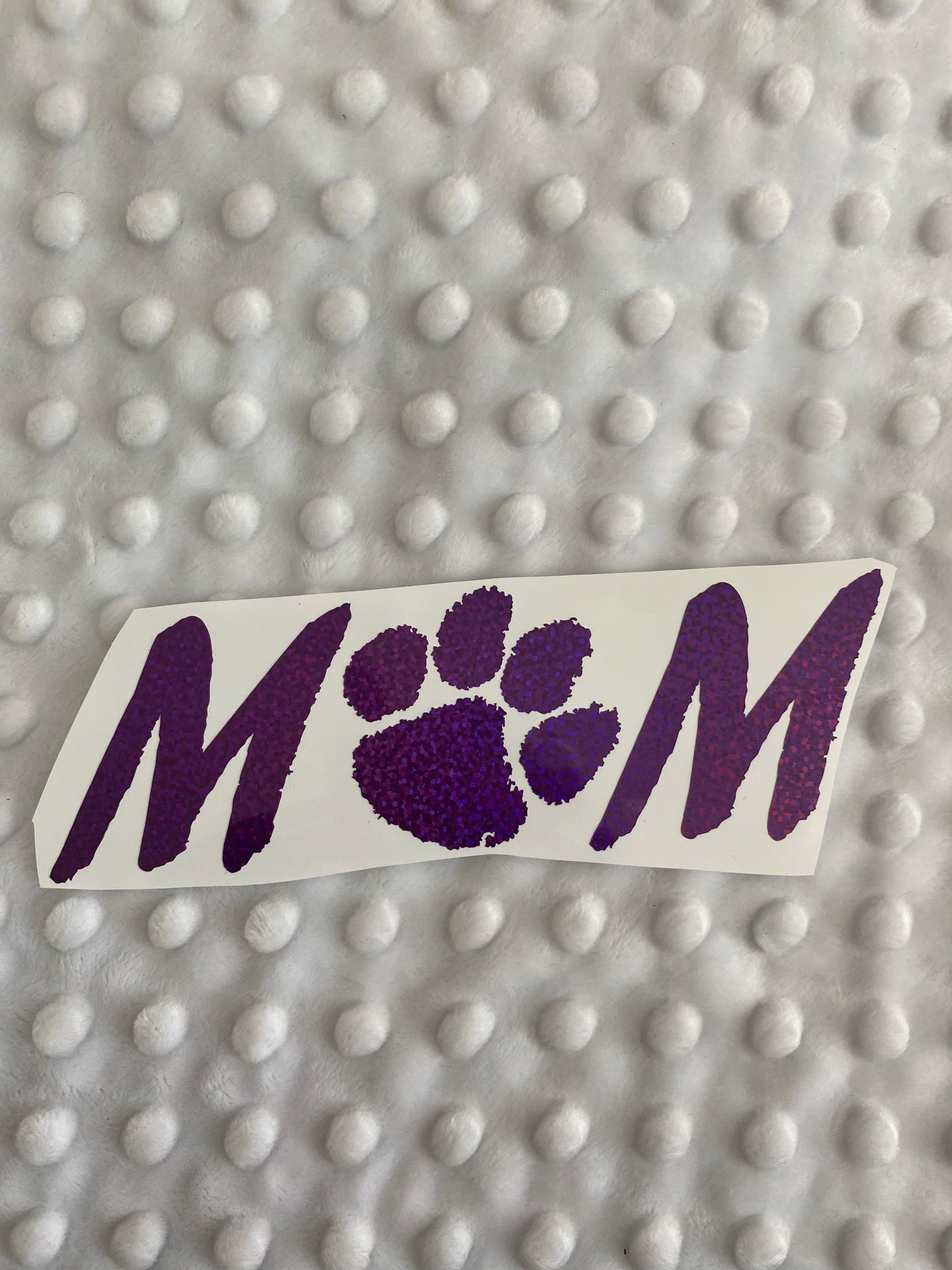 Clemson Tigers Purple Glitter Paw Vinyl Decal - Mom - "O" is Paw Print