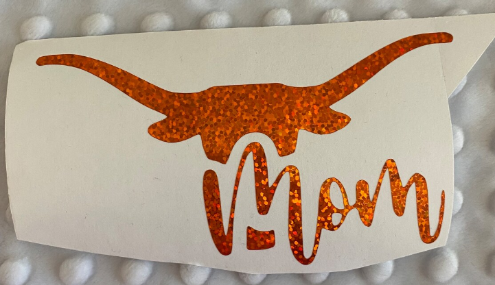 University of Texas Longhorns "Longhorn Mom" Logo - Orange Glitter Vinyl Decal