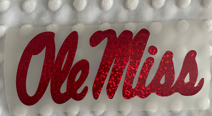University of Mississippi Rebels, "Ole Miss", Red Glitter Logo Vinyl Decal