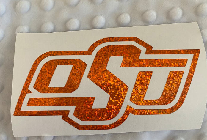 Oklahoma State University, Cowboys, "OSU" Logo - Orange Glitter Vinyl Decal