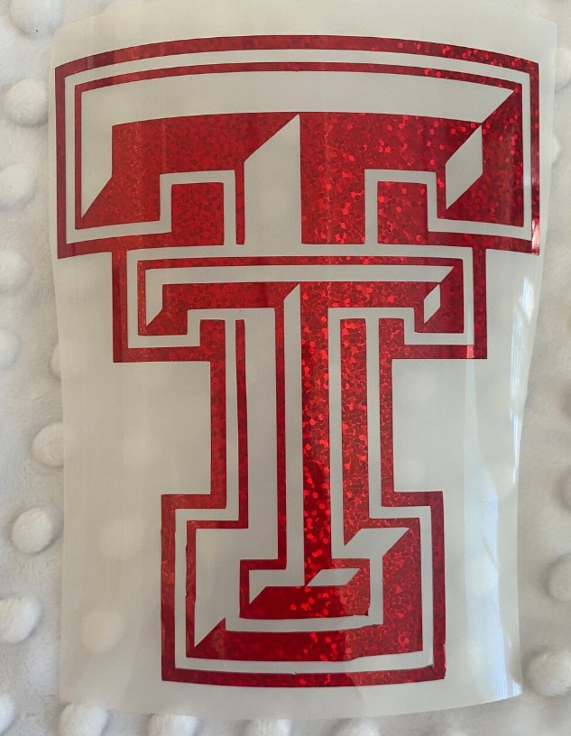 Texas Tech University Red Raiders, Red Glitter Vinyl Overlapping "TT" Logo Decal