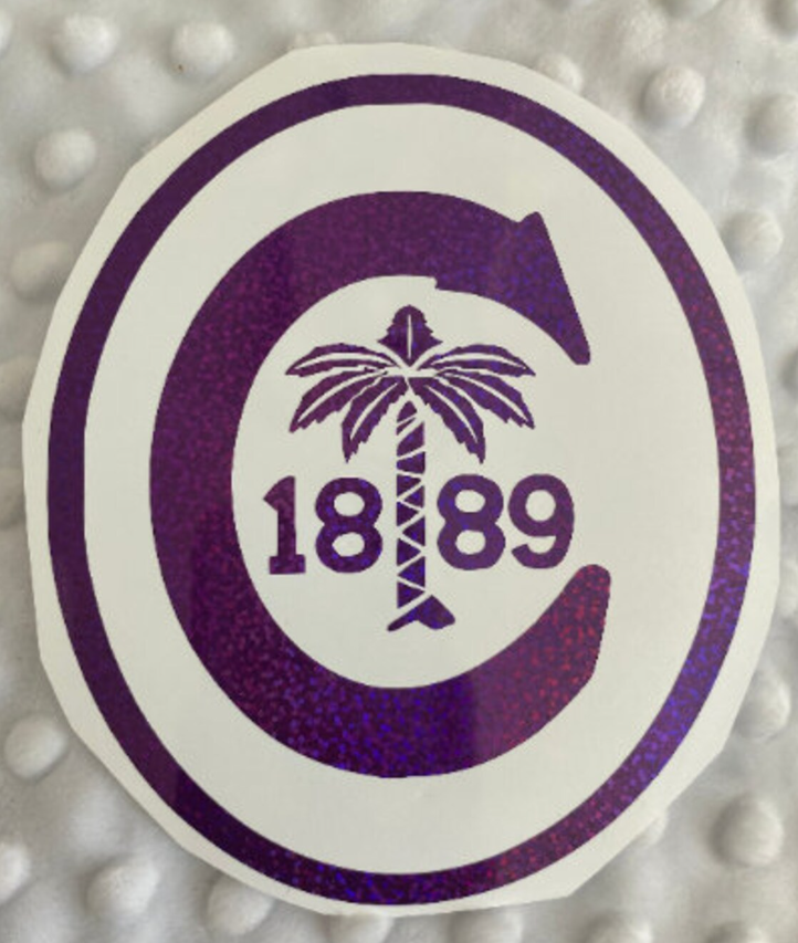 Clemson Tigers Purple Glitter Circle "C" "1889" Vinyl Decal - "Clemson University"