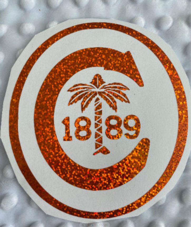 Clemson Tigers Orange Glitter Circle "C" "1889" Vinyl Decal - "Clemson University"