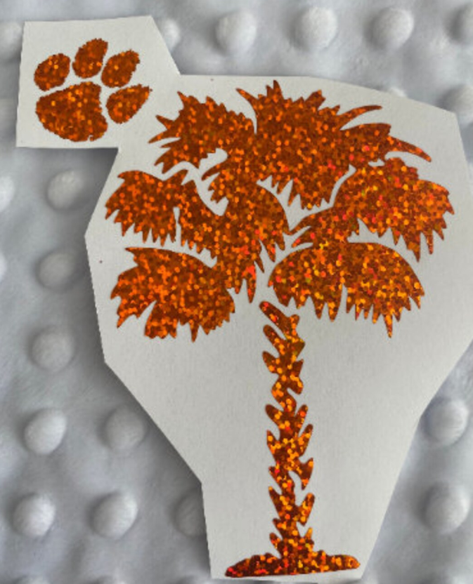 Clemson Tigers Orange Glitter Paw South Carolina Palmetto Tree Vinyl Decal