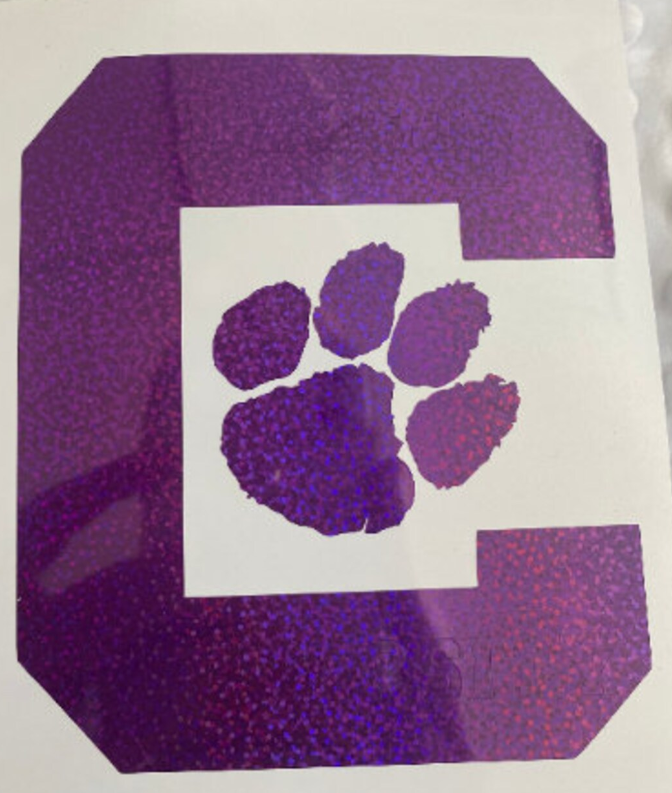 Clemson Tigers Purple Glitter Paw Vinyl Decal - Block C