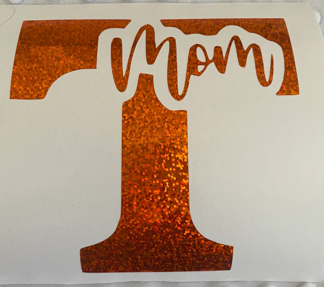 University of Texas Longhorns "T - Mom" Logo - Orange Glitter Vinyl Decal