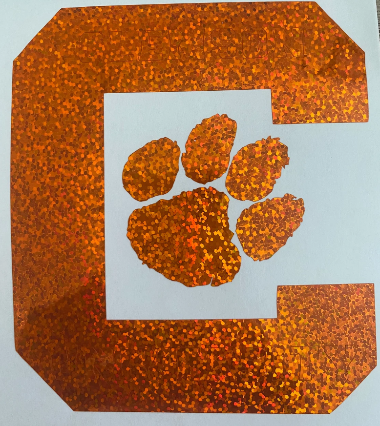 Clemson Tigers Orange Glitter Paw Vinyl Decal - Block C
