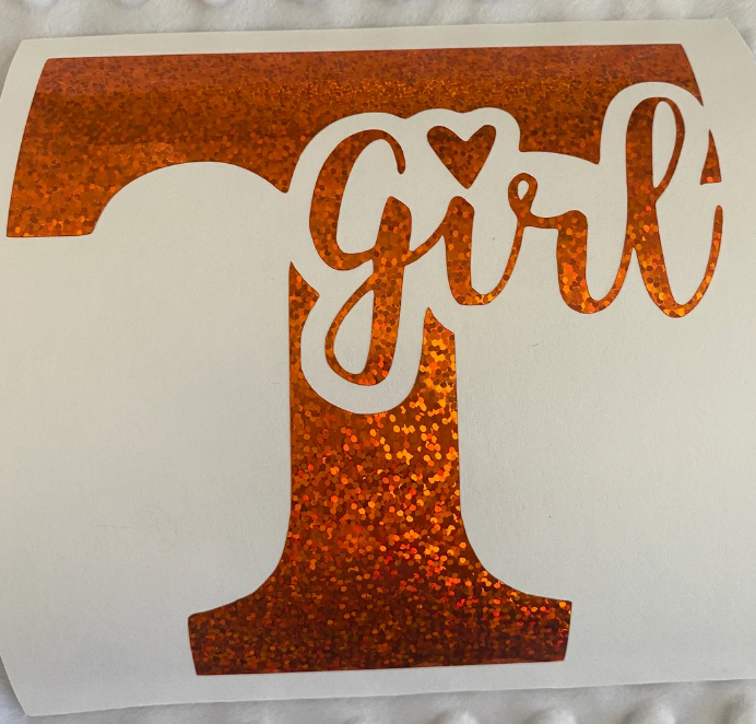 University of Texas Longhorns "T - Girl" Logo - Orange Glitter Vinyl Decal
