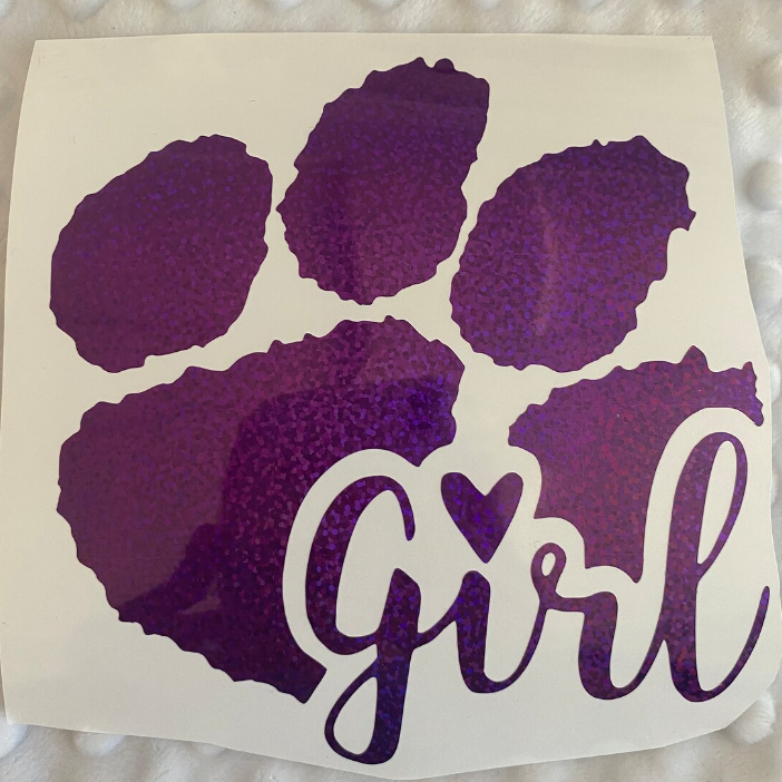Clemson Tigers Purple Glitter Paw Vinyl Decal - Girl