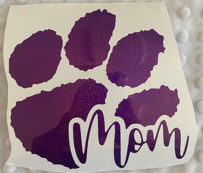 Clemson Tigers Purple Glitter Paw Vinyl Decal - Mom