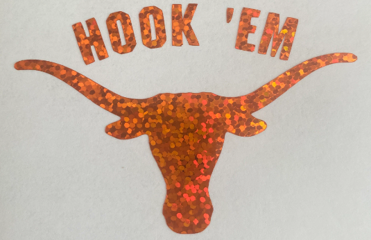 University of Texas Longhorns "Longhorn" "HOOK 'EM" Logo - Orange Glitter Vinyl Decal