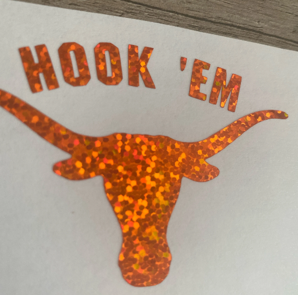 University of Texas Longhorns "Longhorn" "HOOK 'EM" Logo - Orange Glitter Vinyl Decal