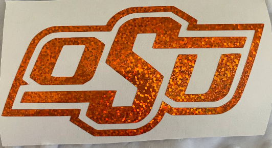 Oklahoma State University, Cowboys, "OSU" Logo - Orange Glitter Vinyl Decal