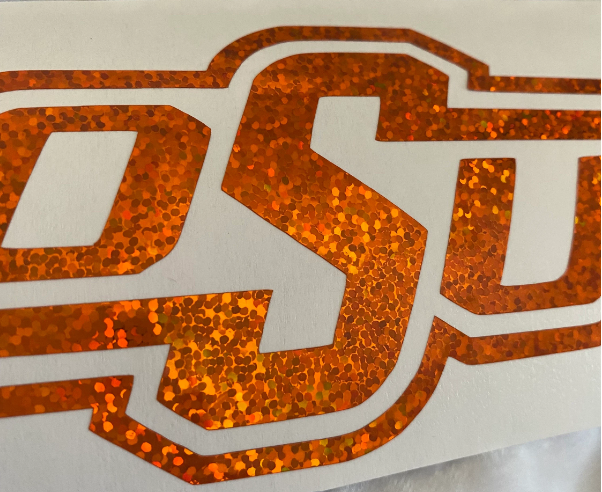 Oklahoma State University, Cowboys, "OSU" Logo - Orange Glitter Vinyl Decal
