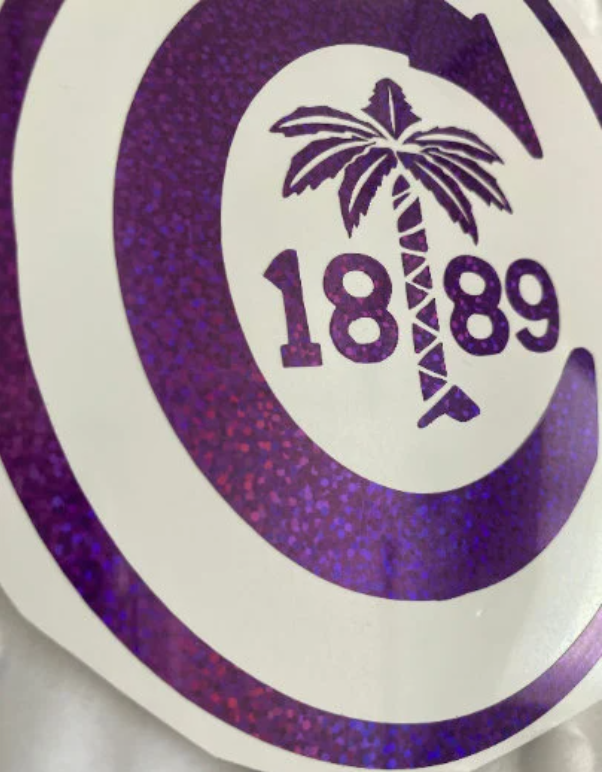 Clemson Tigers Purple Glitter Circle "C" "1889" Vinyl Decal - "Clemson University"