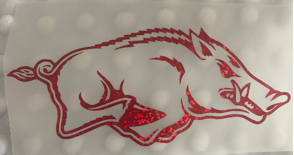 University of Arkansas Razorbacks - Side Facing - Glitter Red Vinyl - Logo Decal