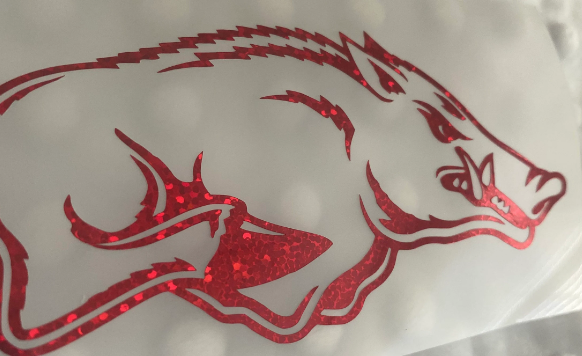 University of Arkansas Razorbacks - Side Facing - Glitter Red Vinyl - Logo Decal