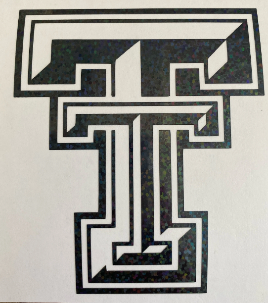 Texas Tech University Red Raiders, Black Glitter Vinyl Overlapping "TT" Logo Decal