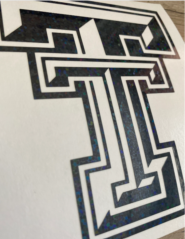 Texas Tech University Red Raiders, Black Glitter Vinyl Overlapping "TT" Logo Decal