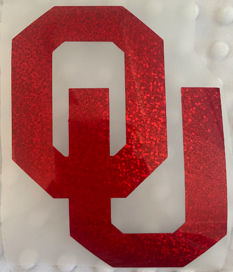 Oklahoma University Sooners, Red Glitter Vinyl Block Letter "OU" Logo Vinyl Decal