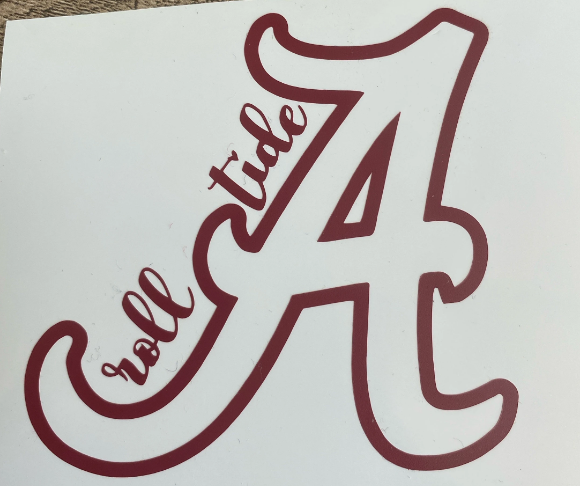 University of Alabama Crimson Tide, Matte Crimson Vinyl "A" "Roll Tide" Outline Logo Vinyl Decal