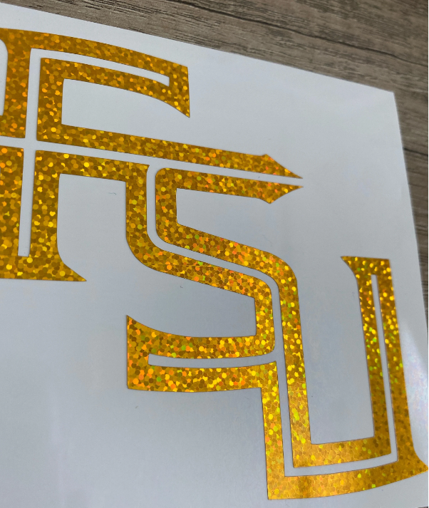 Florida State University Seminoles, Gold Glitter Vinyl "FSU" Logo Decal