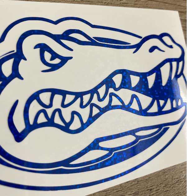 University of Florida, Gators, "Gator Head" Outline Logo - Blue Glitter Vinyl Decal