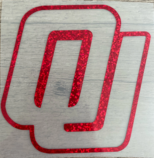 Oklahoma University Sooners, Red Glitter Vinyl Outline "OU" Logo Vinyl Decal