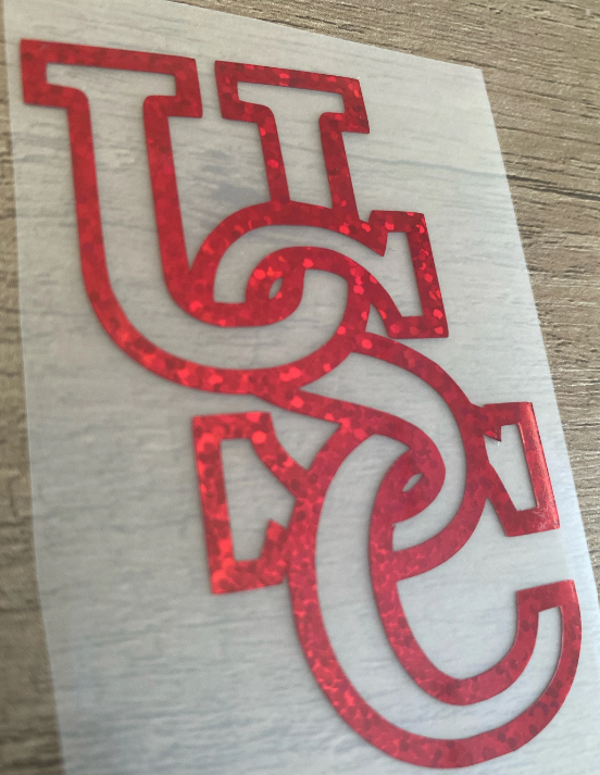 University of South Carolina Gamecocks, Vertical "USC", Red Glitter Vinyl Decal