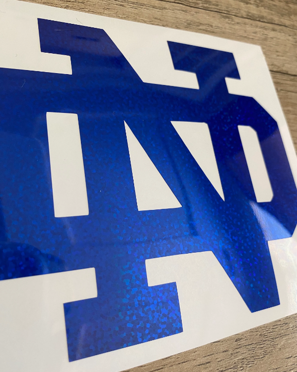 Notre Dame Fighting Irish, Blue Glitter Vinyl "ND" Logo Decal