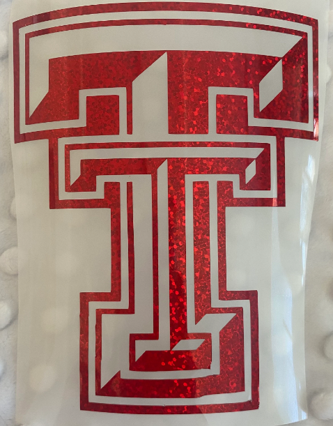Texas Tech University Red Raiders, Red Glitter Vinyl Overlapping "TT" Logo Decal