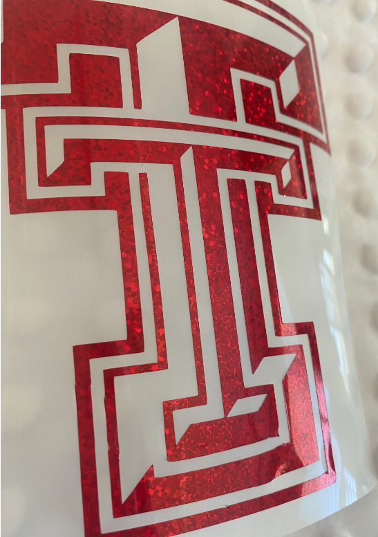 Texas Tech University Red Raiders, Red Glitter Vinyl Overlapping "TT" Logo Decal