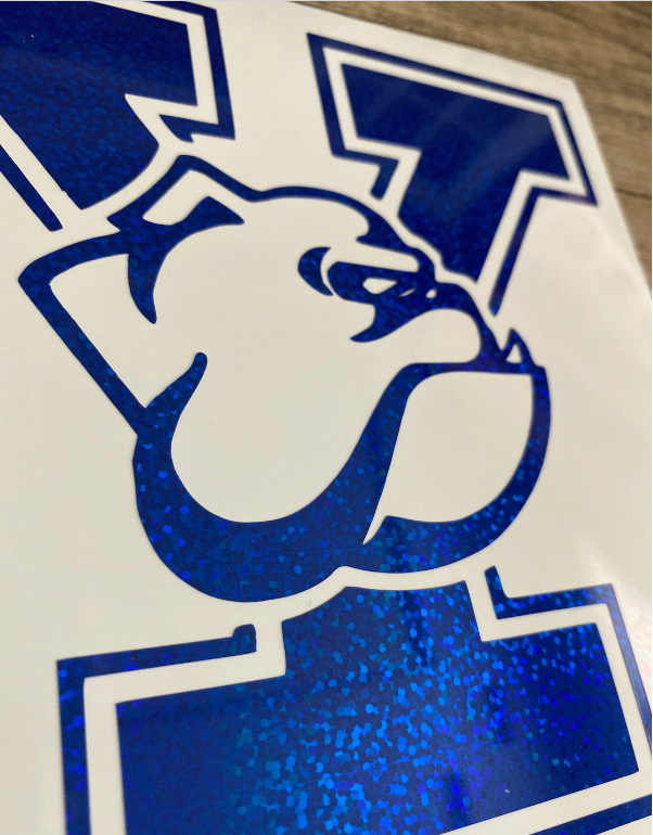 Yale University Bulldogs, Blue Glitter Vinyl "Y with a Bulldog" Logo Decal