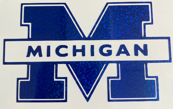 University of Michigan, Wolverines, Glitter Blue Vinyl "M" "Michigan" - Logo Decal