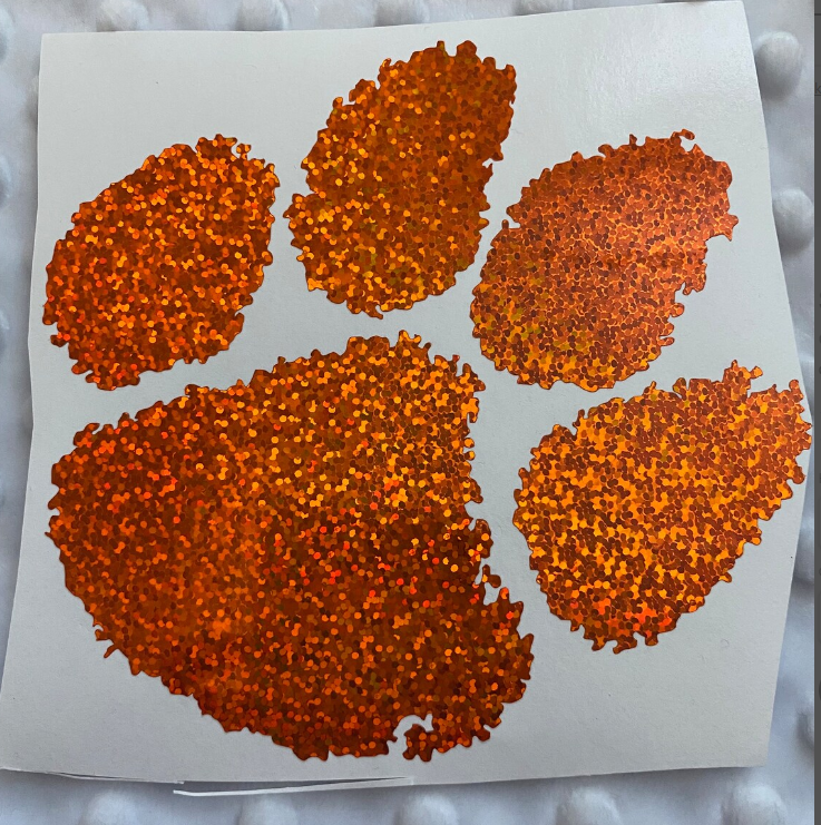 Clemson Tigers Orange Glitter Paw Vinyl Decal
