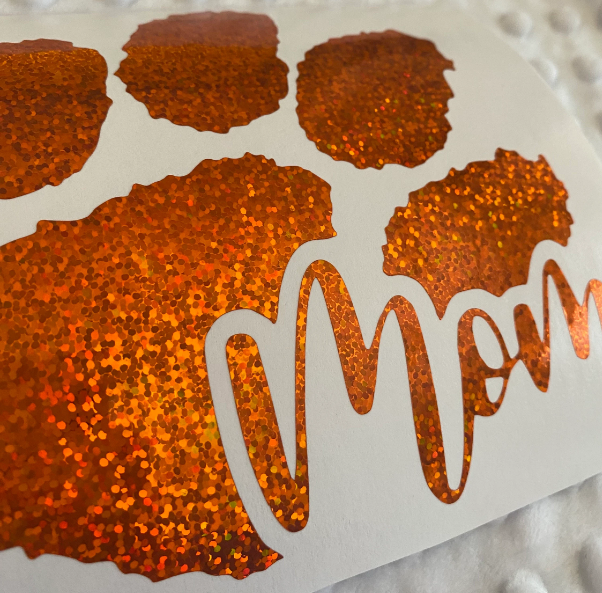 Clemson Tigers Orange Glitter Paw Vinyl Decal - Mom