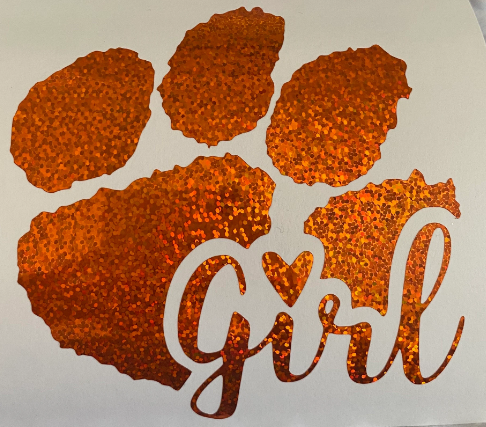 Clemson Tigers Orange Glitter Paw Vinyl Decal - Girl