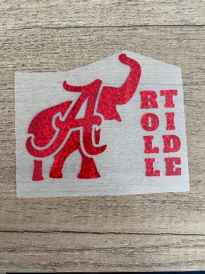 University of Alabama Crimson Tide, Red Glitter "A" "Roll Tide" "Elephant" Outline Logo Vinyl Decal